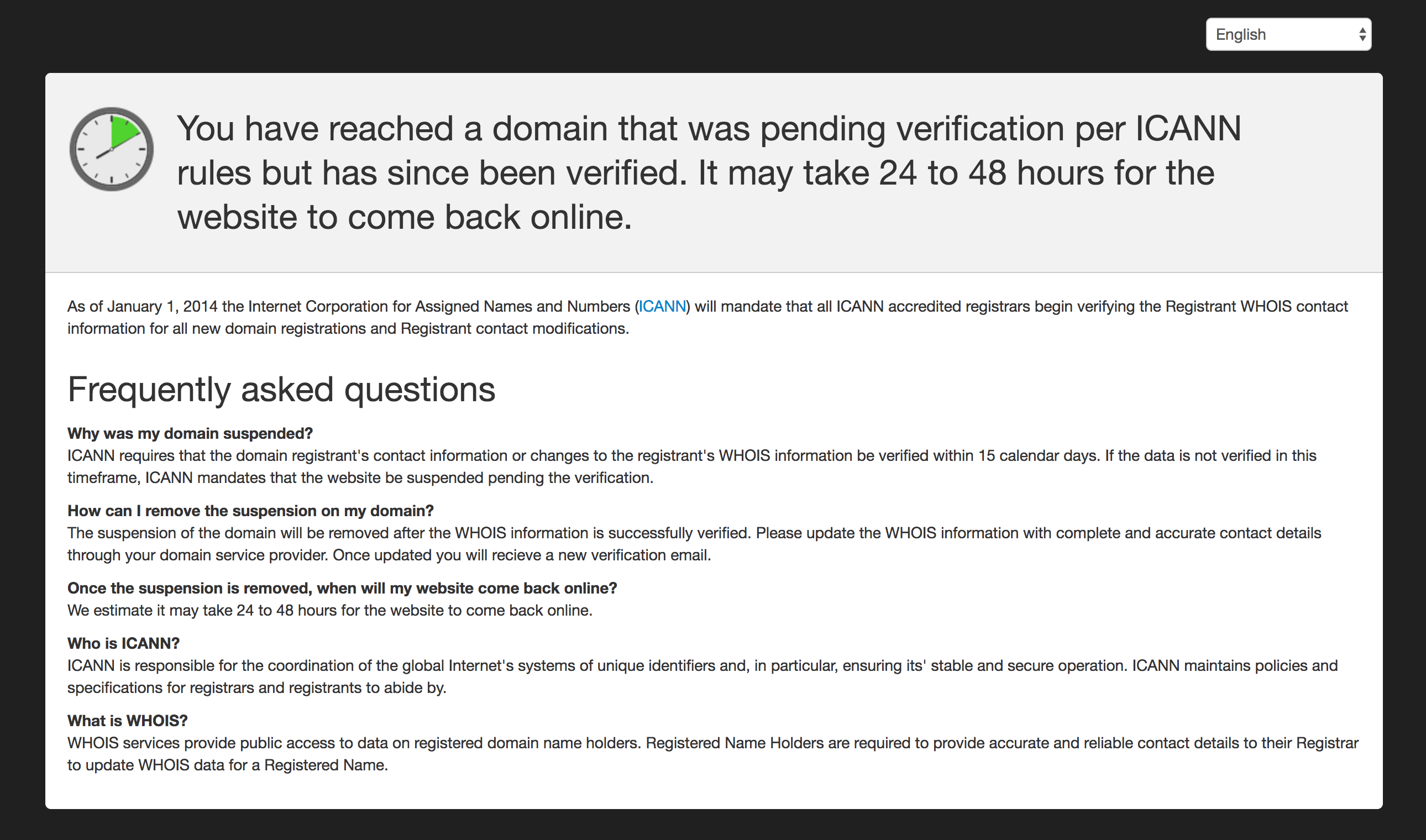 Required to provide. Е ICANN WHOIS. Pending verification. Domain suspended. Corporation for assigned names and numbers.